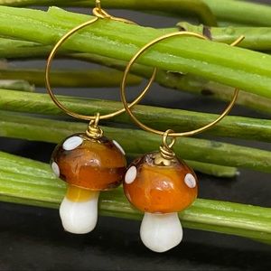 Handmade Mushroom Lampwork Beads Drop Earrings